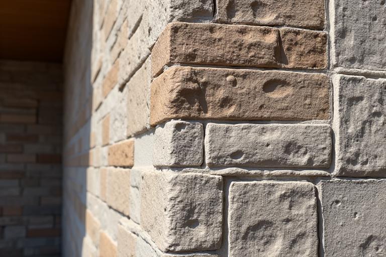 Détail de la pierre et du bois sur façade rénovée
