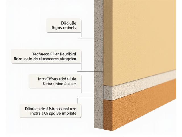 Illustration d'une coupe murale avec différentes couches d'isolants écologiques (laine de bois, ouate de cellulose).